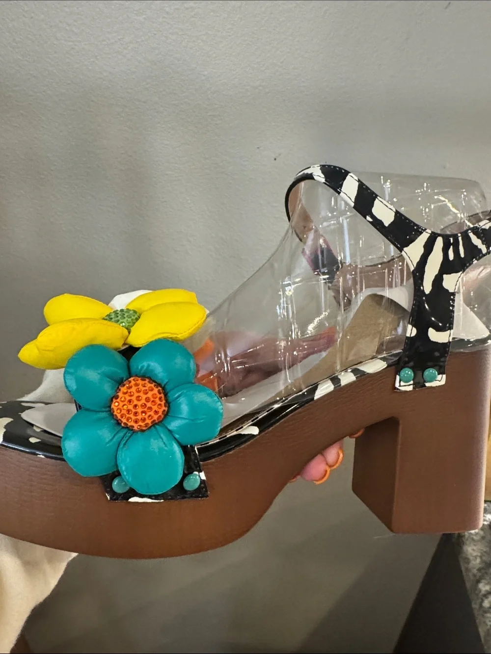 Chunky Floral Platform Sandals with Colorful Accent Betsey Johnson